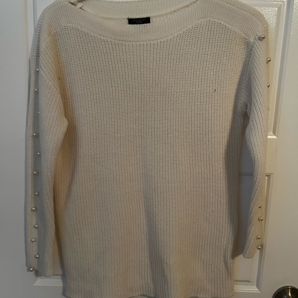 Ann Taylor Cream Sweater with Pearl Details